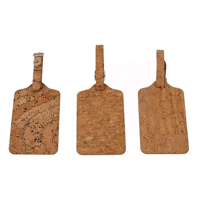 Wholesale New Wooden Color Suitcase Tag PU Leather Airplane Luggage Tag Sublimation Cork Bag Tag With Printing